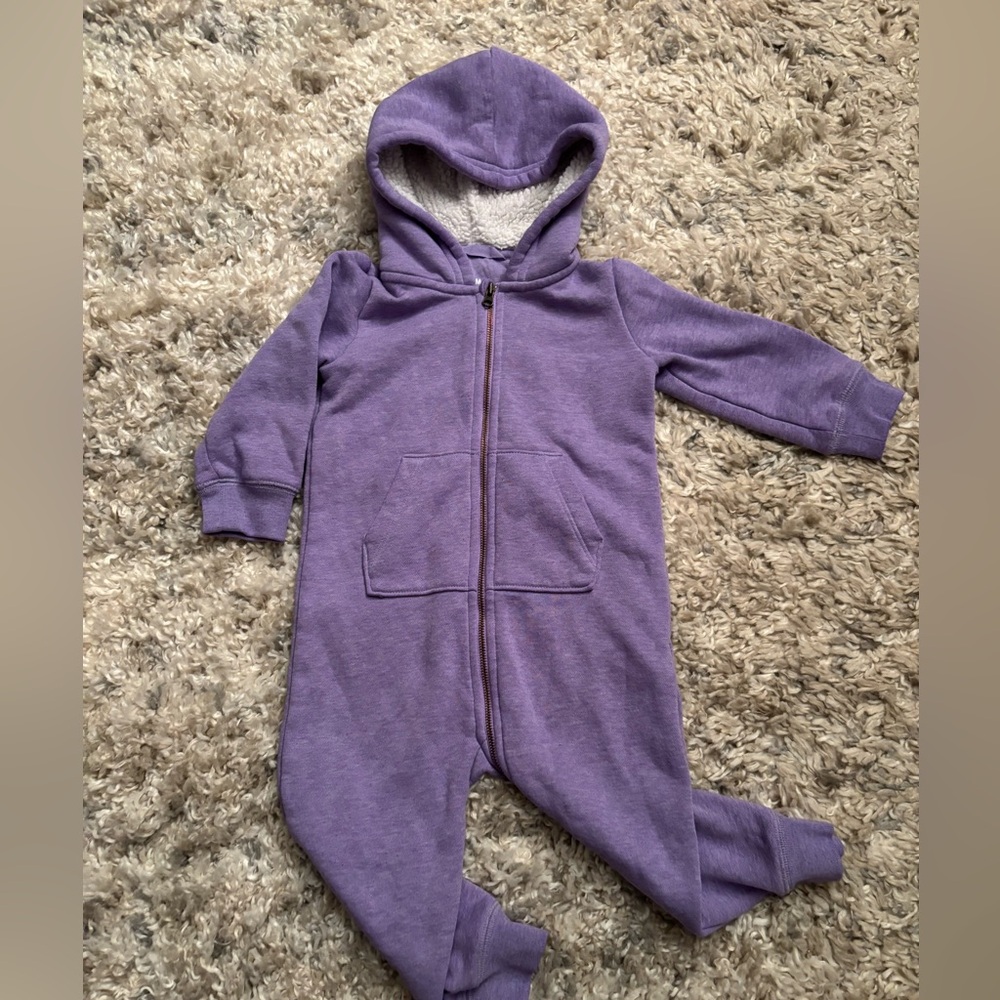 Primary Purple Hooded Kids Footie - 12-18m